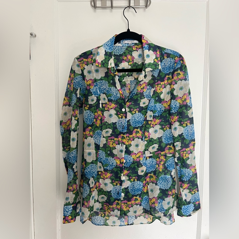 Carven Multicolor Floral Button Up Dress Shirt